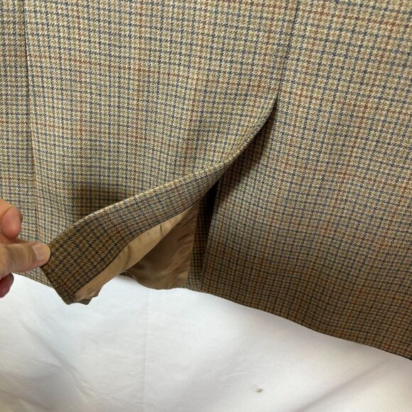 Jos. A. Bank Tan Gray Wine Houndstooth Check Wool 2 Button Sports Coat Size 46R - Picture 9 of 16